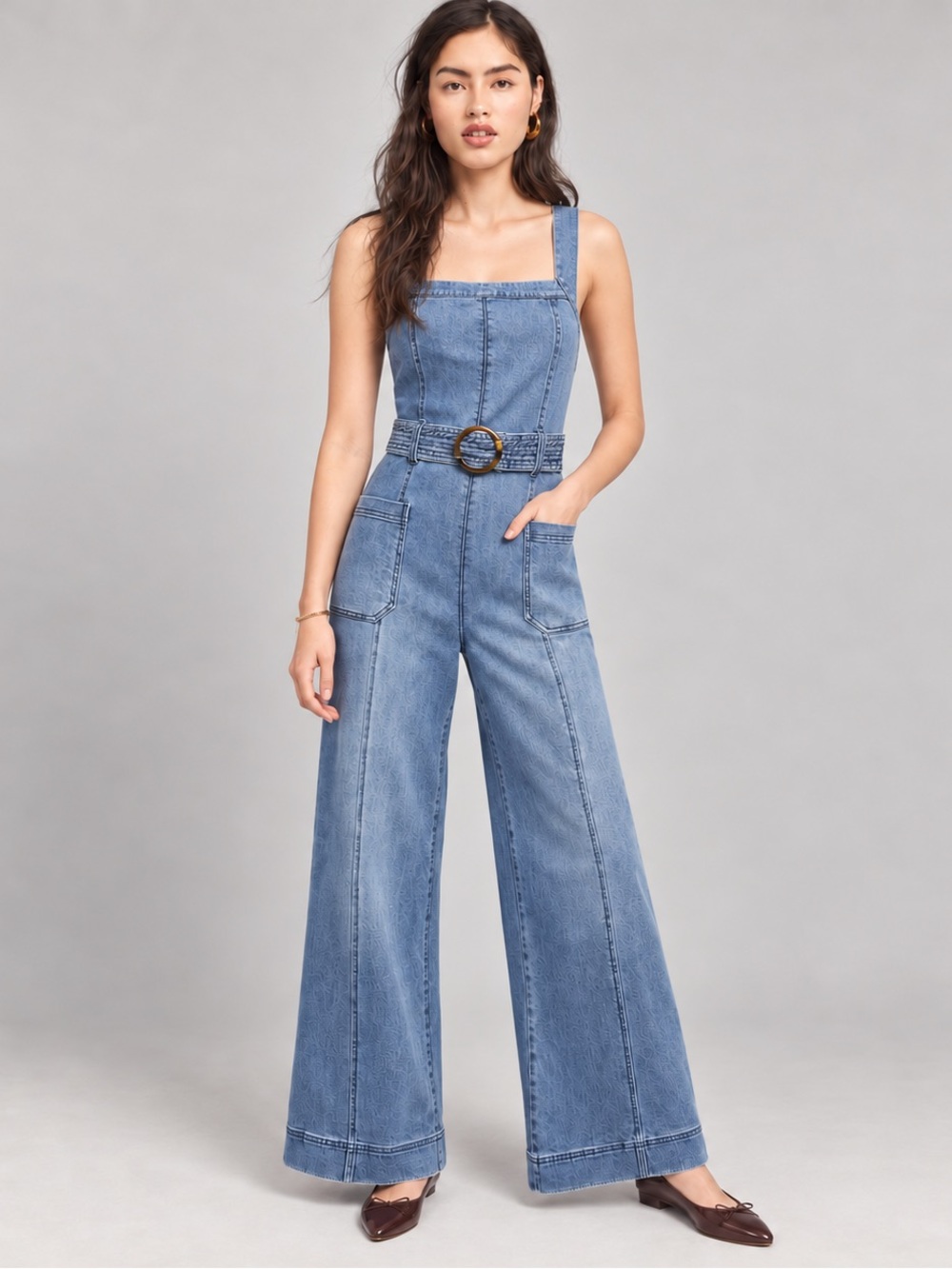 Anthropologie Pilcro Belted Denim Wide Leg Jumpsuit Size 4